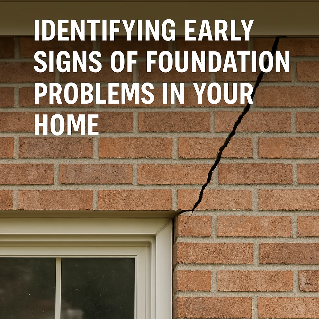 Diagonal crack forming in a red brick wall near a white window frame, indicating early signs of potential foundation issues.